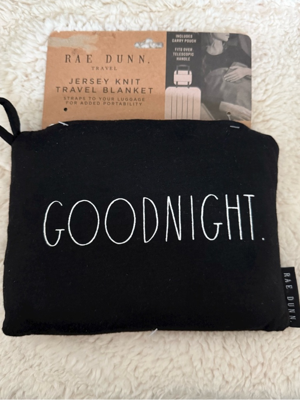 NWT Rae Dunn Jersey Knit Travel Blanket 'Goodnight'